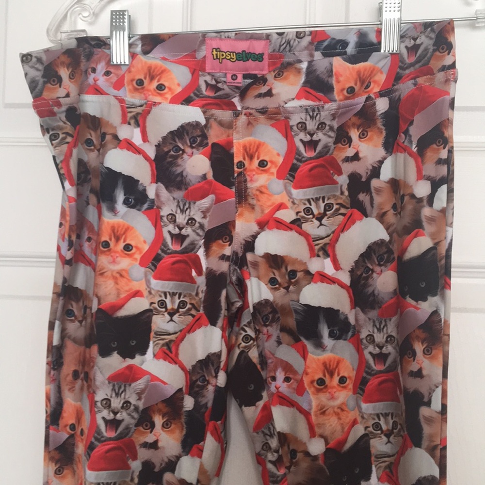 Women’s Christmas cat tipsy elves leggings pants M